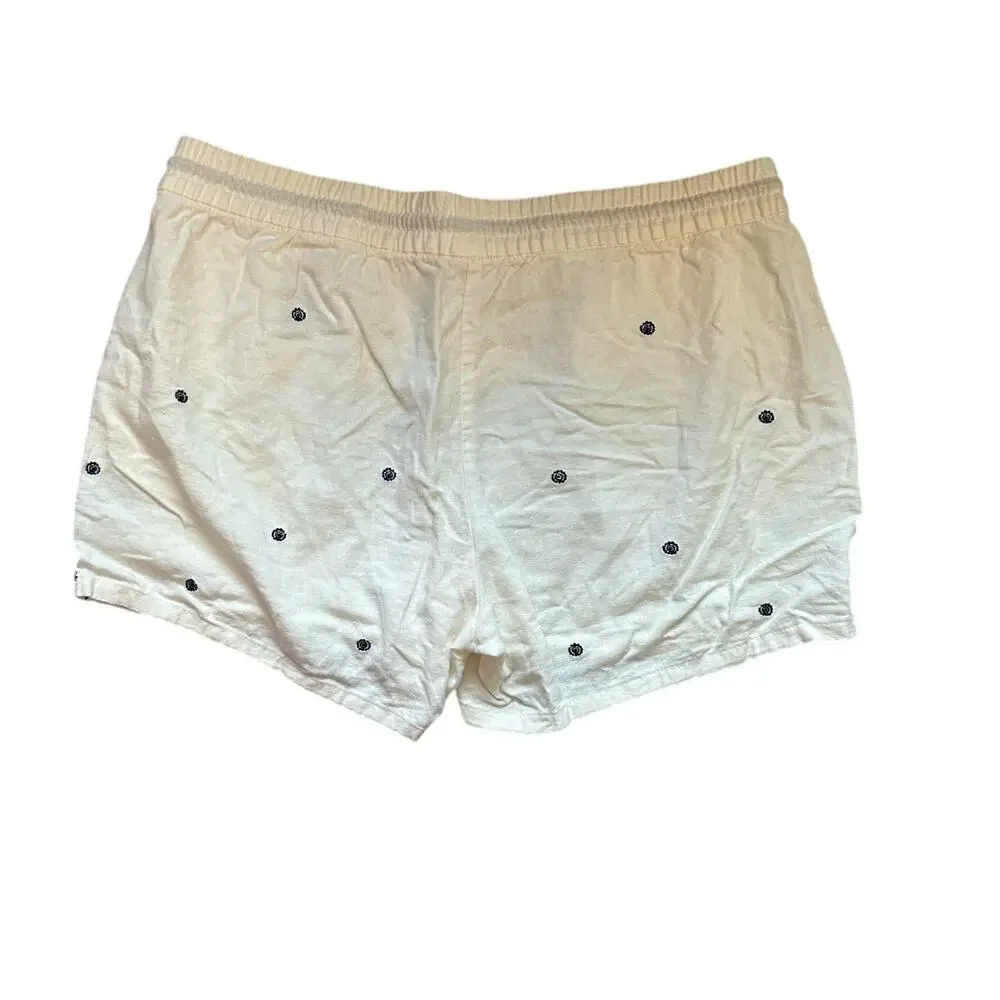 Old Navy Drawstring Linen Blend Shorts‎ White Blue Boho Embroidered Large